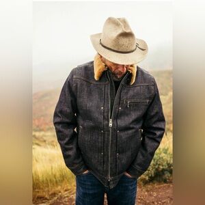 Freenote cloth RJ-2 denim shearling jacket